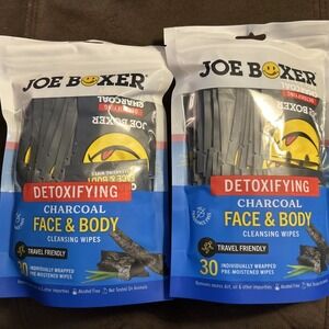 Joe Boxer Detoxifying Charcoal Face & Body Wipes Cleansing Wipes Lot of 2